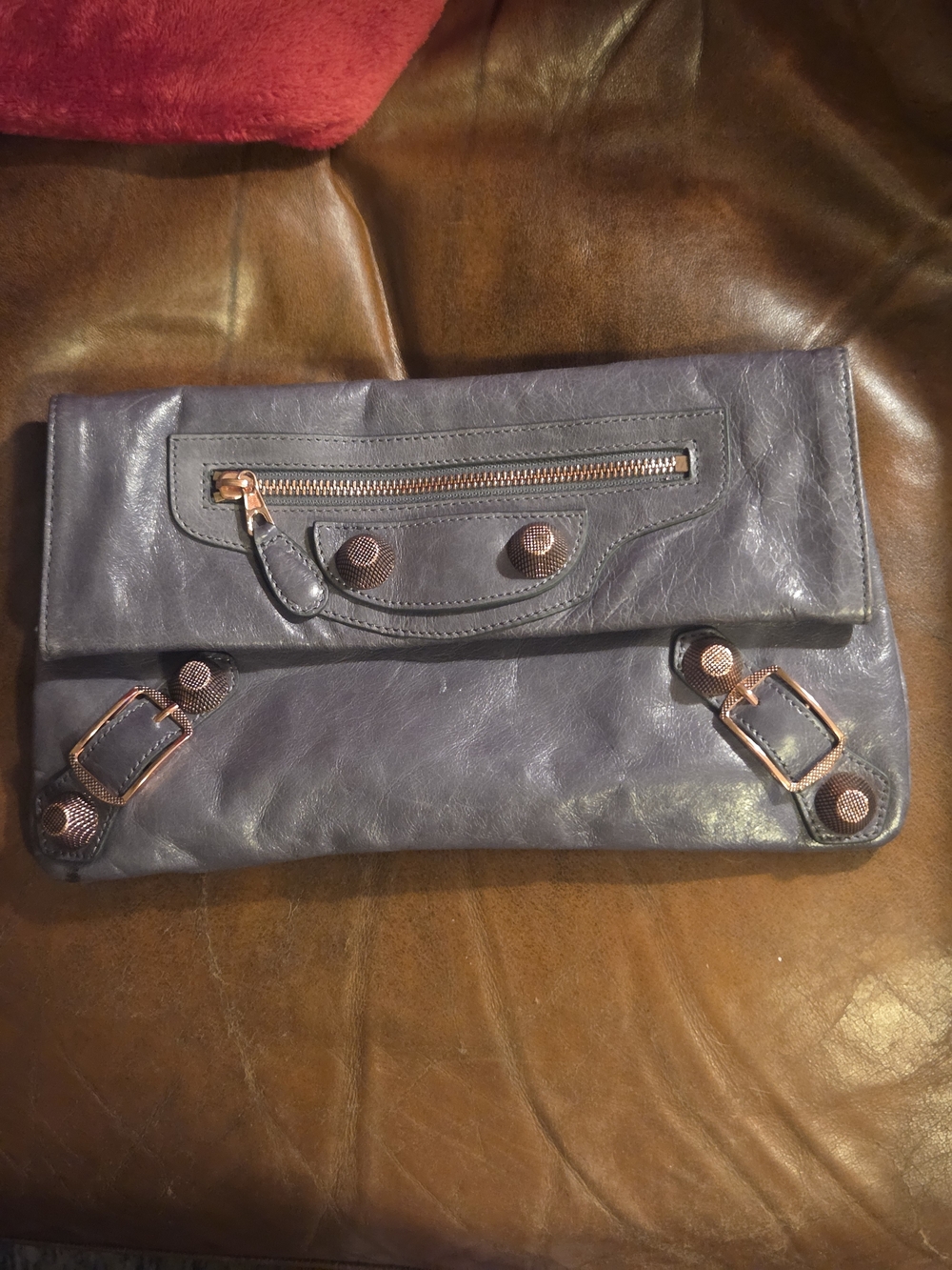 Balenciaga Grey Ageau Leather Clutch